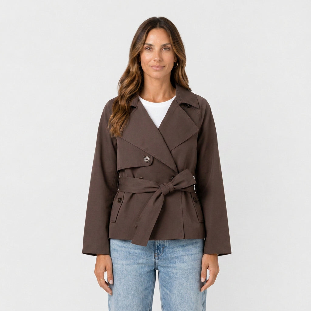 Trench Corto Mujer Cinturón Anudado Elegante