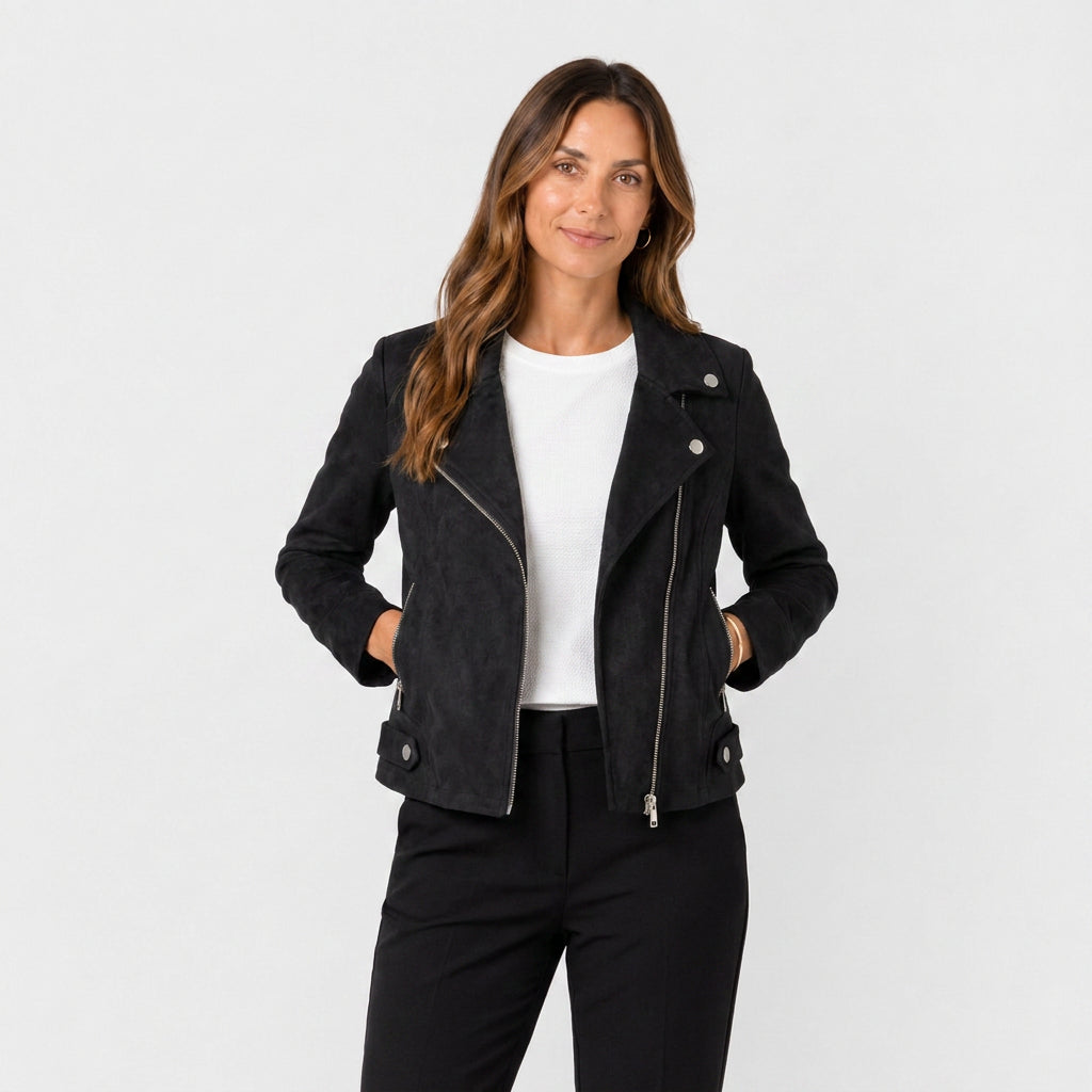 Cazadora Biker Mujer Efecto Ante Cremallera