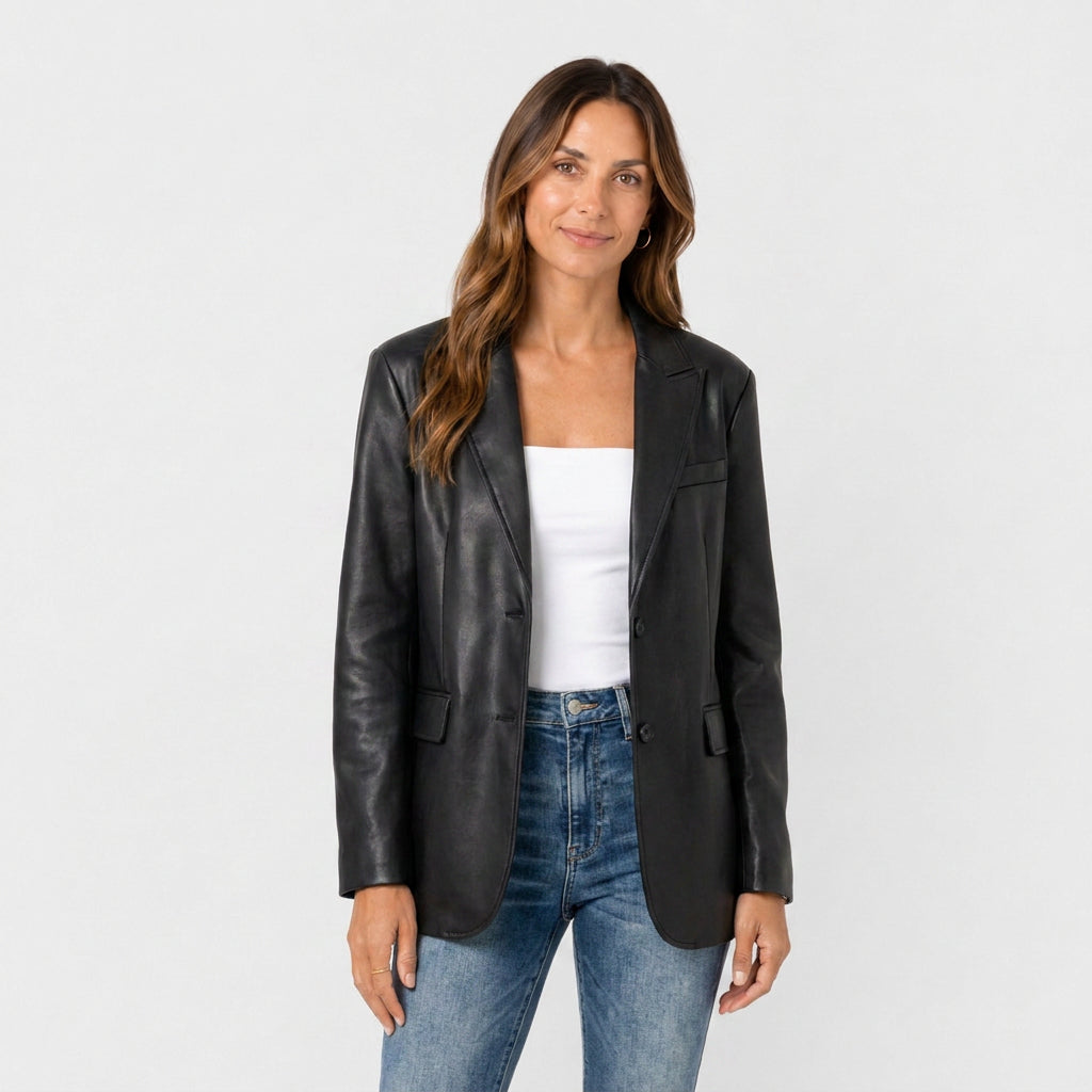Blazer Mujer Efecto Piel Cuello Sastre