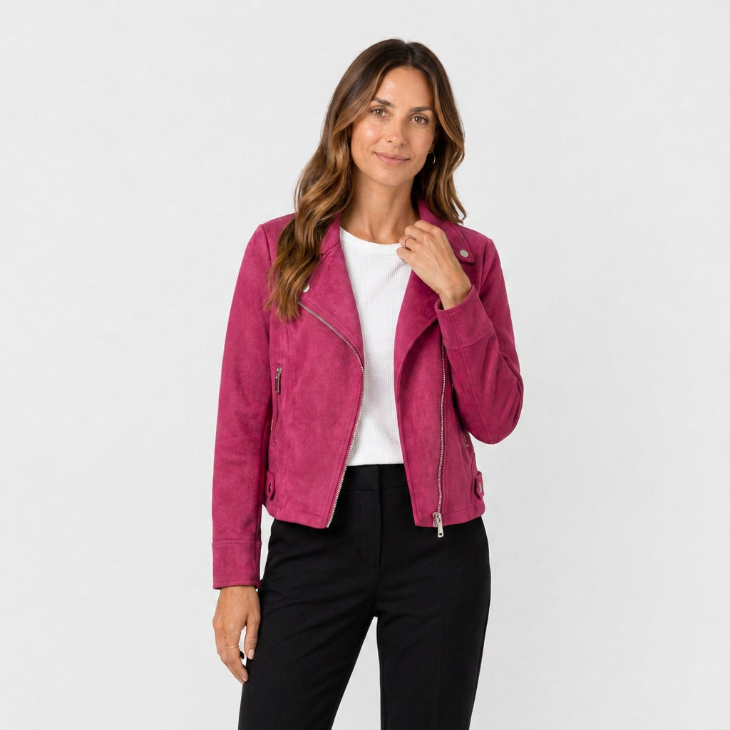 Cazadora Biker Mujer Efecto Ante Cremallera