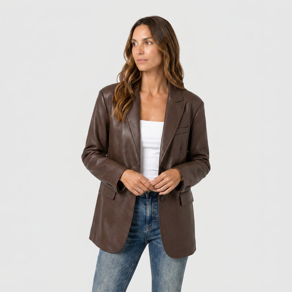 Blazer Mujer Efecto Piel Cuello Sastre