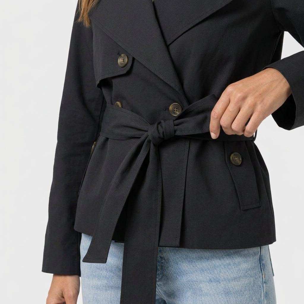 Trench Corto Mujer Cinturón Anudado Elegante