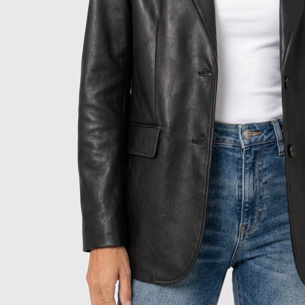 Blazer Mujer Efecto Piel Cuello Sastre