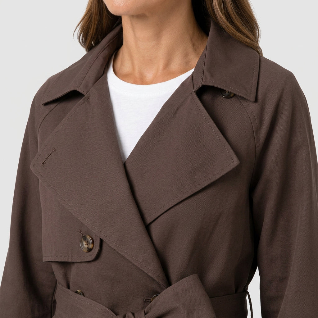 Trench Corto Mujer Cinturón Anudado Elegante