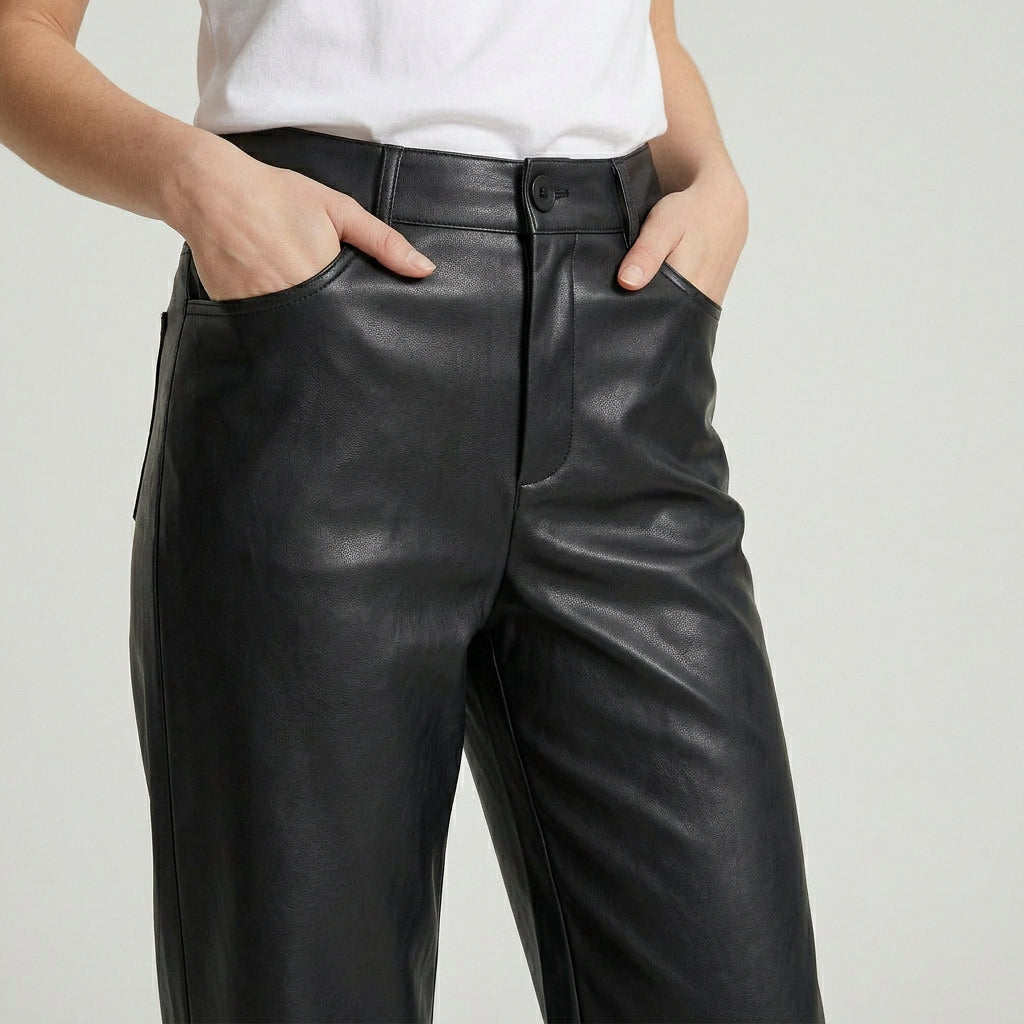 Pantalón Efecto Cuero Mujer Tiro Alto