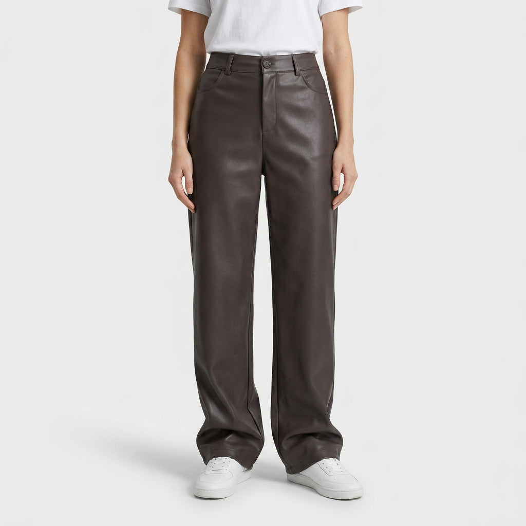 Pantalón Efecto Cuero Mujer Tiro Alto
