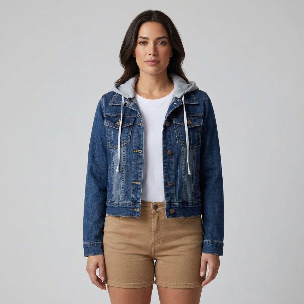 Cazadora Vaquera Slim Fit con Capucha Desmontable