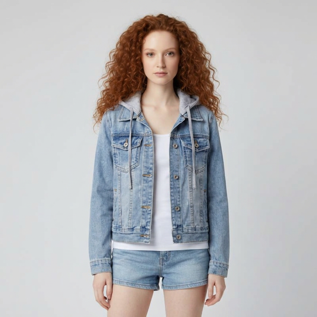 Cazadora Vaquera Slim Fit con Capucha Desmontable