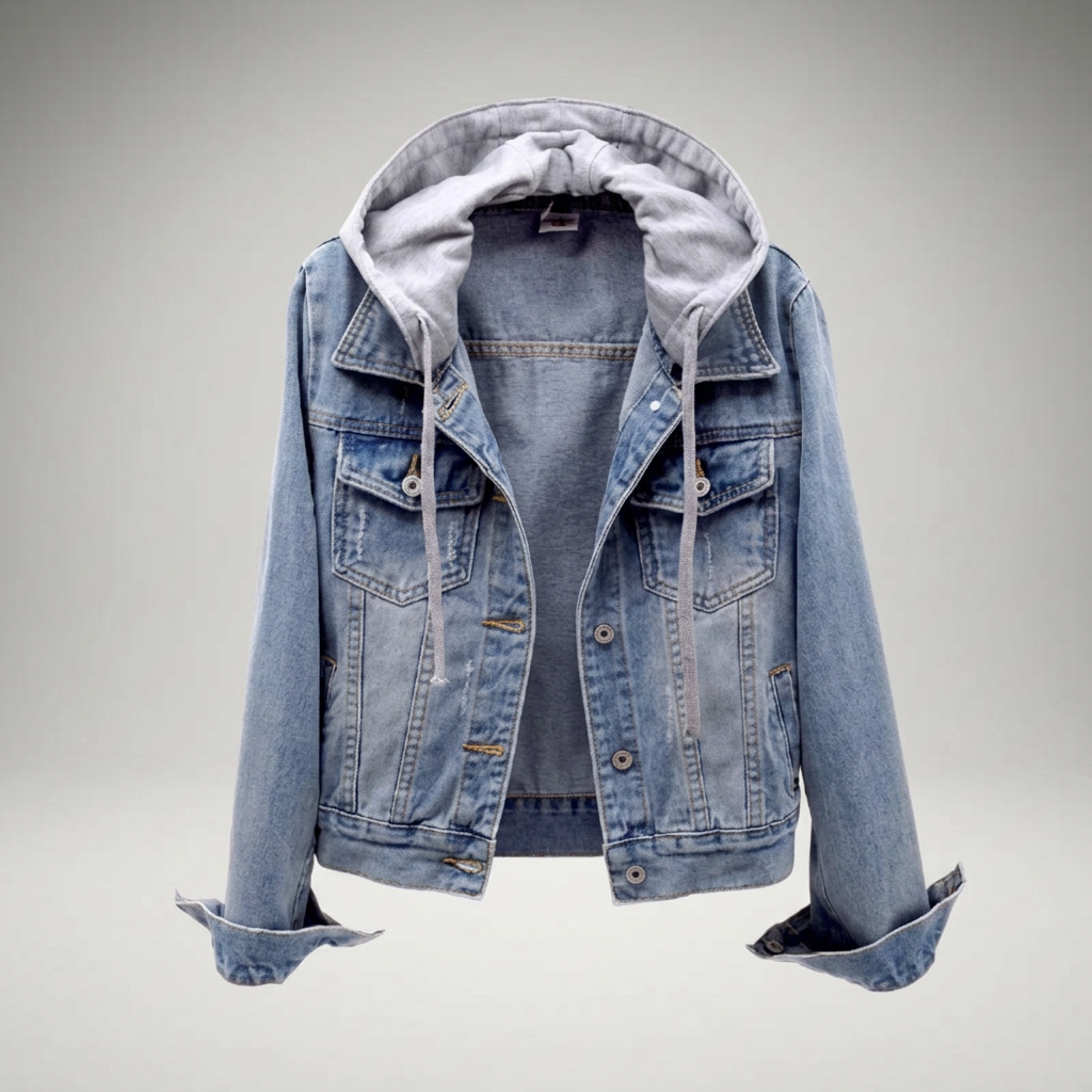 Cazadora Vaquera Slim Fit con Capucha Desmontable