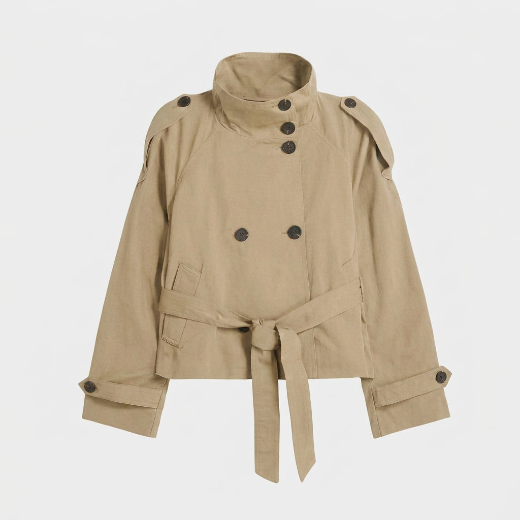 Trench Corto Mujer Cuello Alto Militar