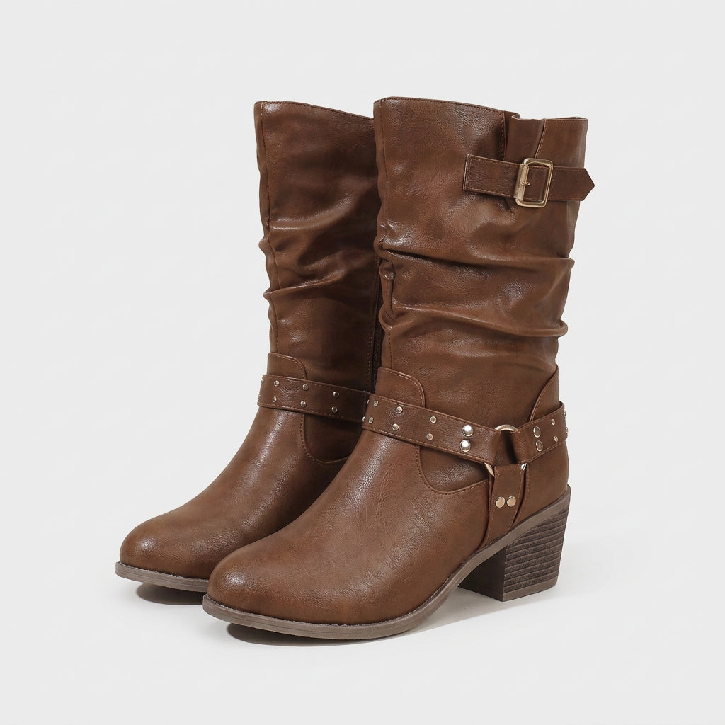 Botas Altas Mujer Motera Tachuelas