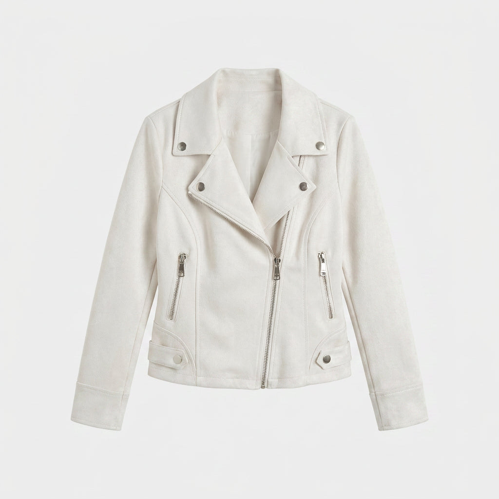 Cazadora Biker Mujer Efecto Ante Cremallera