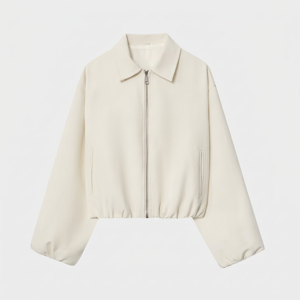 Cazadora Corta Mujer Cremallera Cuello Camisero