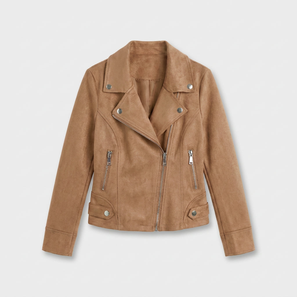 Cazadora Biker Mujer Efecto Ante Cremallera