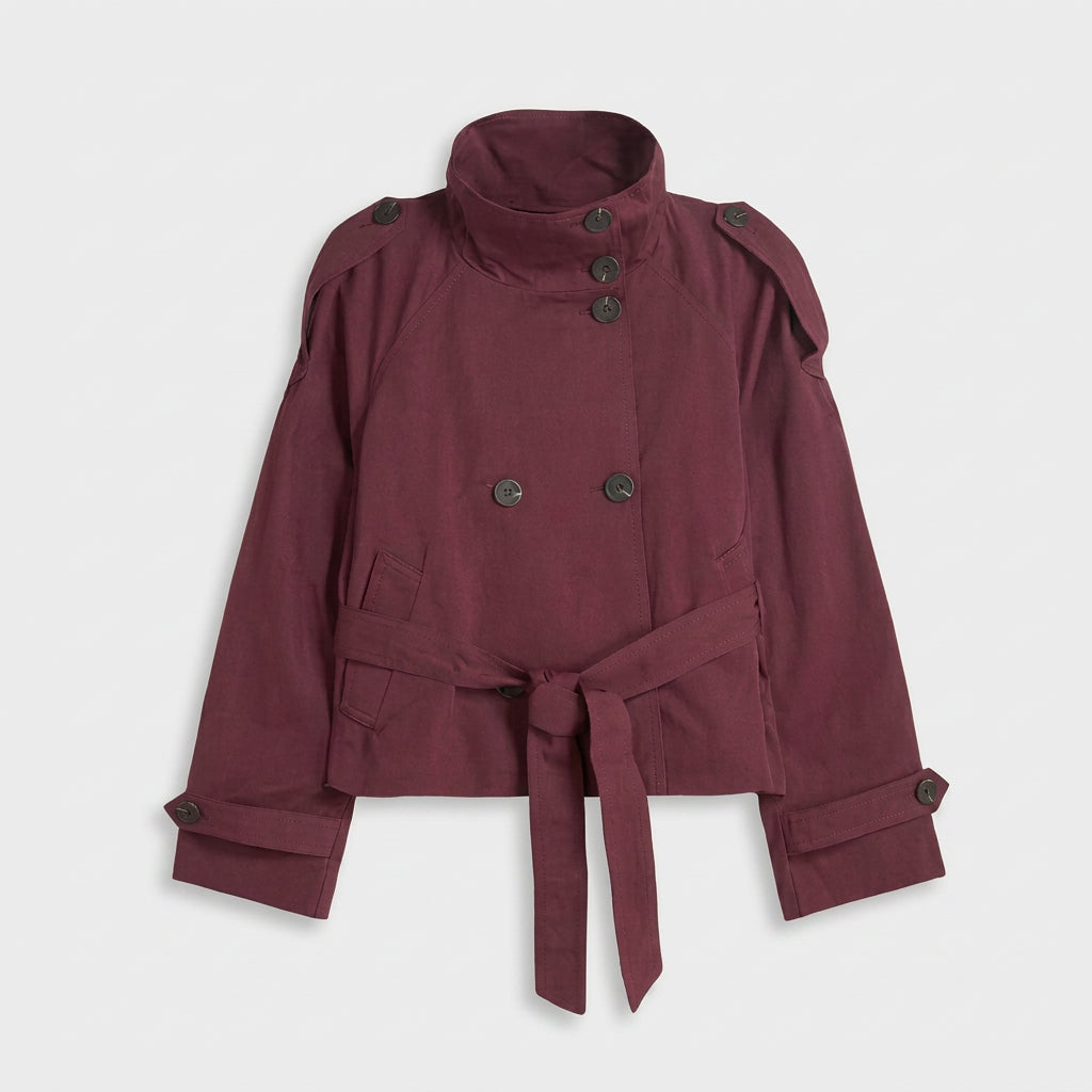 Trench Corto Mujer Cuello Alto Militar