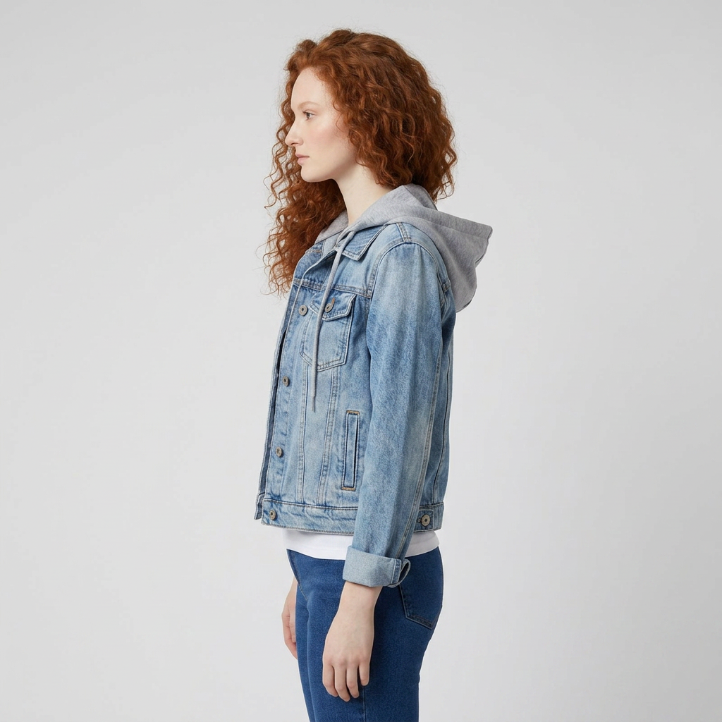 Cazadora Vaquera Slim Fit con Capucha Desmontable