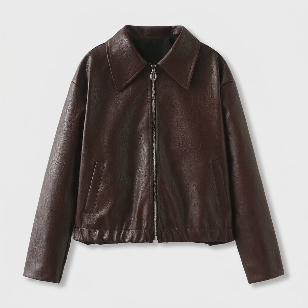 Cazadora Corta Mujer Efecto Piel Camisero