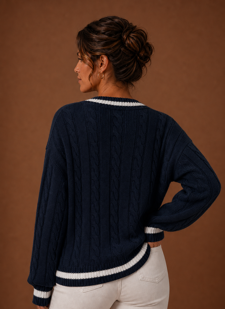 Jersey Mujer Cuello V Trenzado