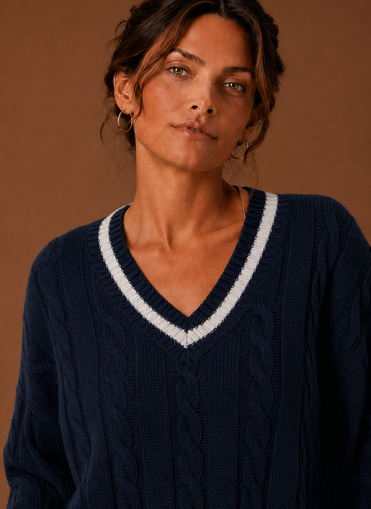 Jersey Mujer Cuello V Trenzado