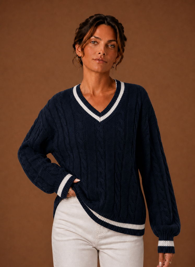 Jersey Mujer Cuello V Trenzado