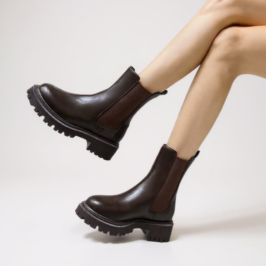 Botines Chelsea Mujer Negros de Elástico Lateral y Suela Gruesa