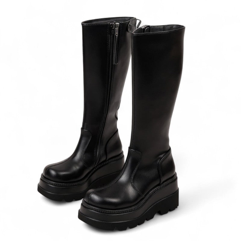 Botas Altas con Plataforma Mujer Negras Lisas