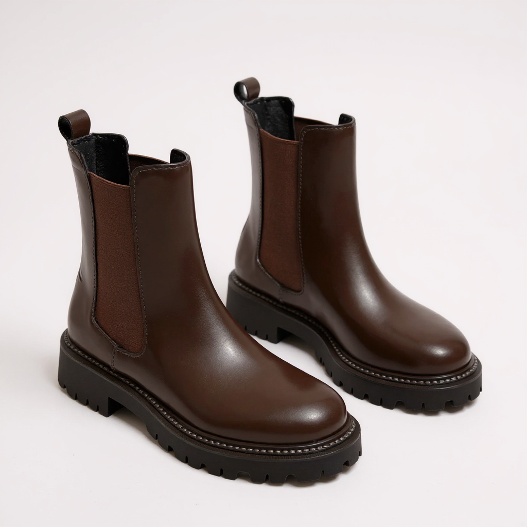 Botines Chelsea Mujer Negros de Elástico Lateral y Suela Gruesa