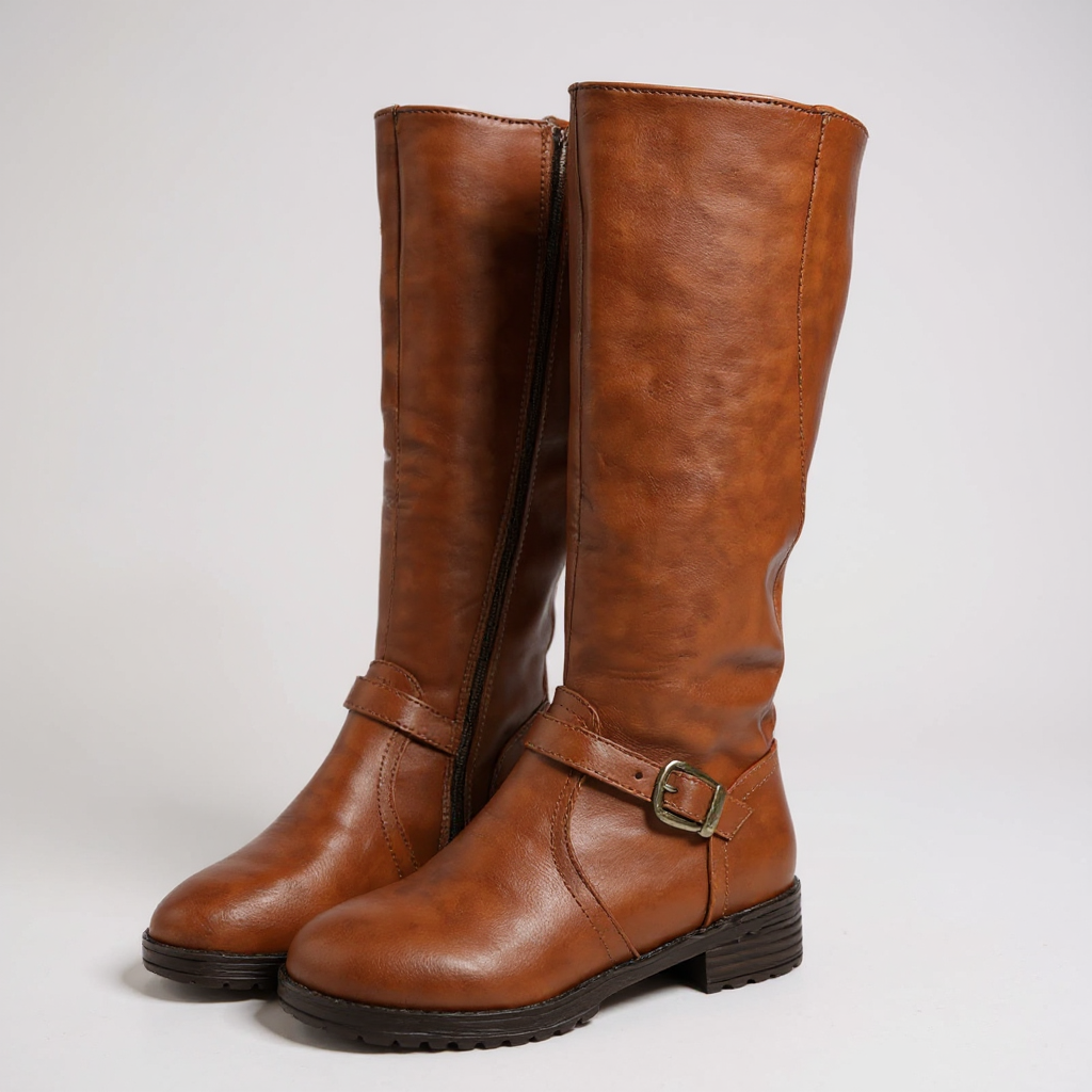 Botas Altas Mujer Negras Tacón de Bloque con Hebilla