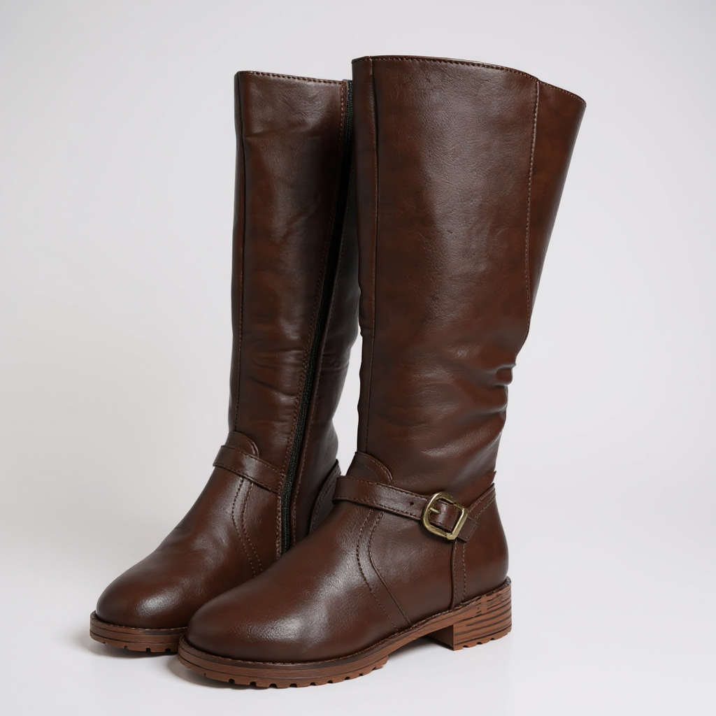 Botas Altas Mujer Negras Tacón de Bloque con Hebilla