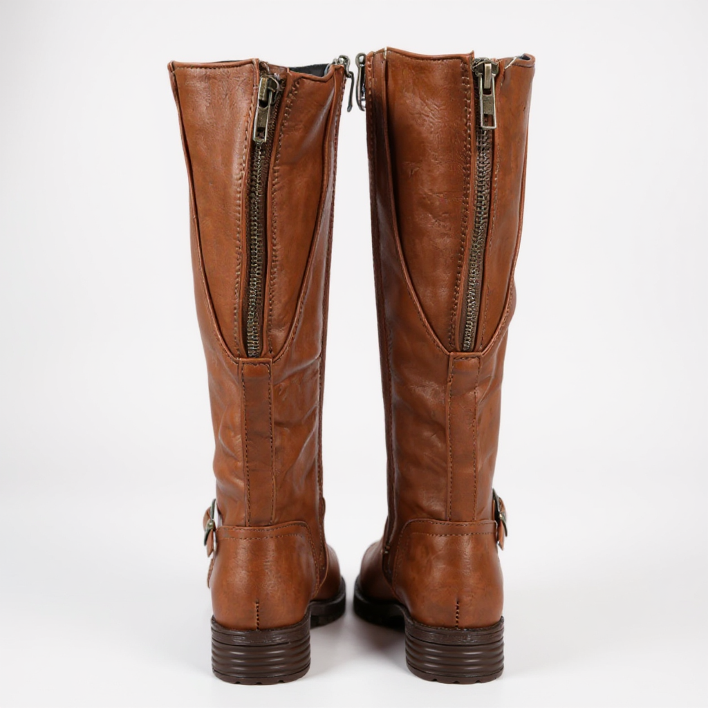 Botas Altas Mujer Negras Tacón de Bloque con Hebilla