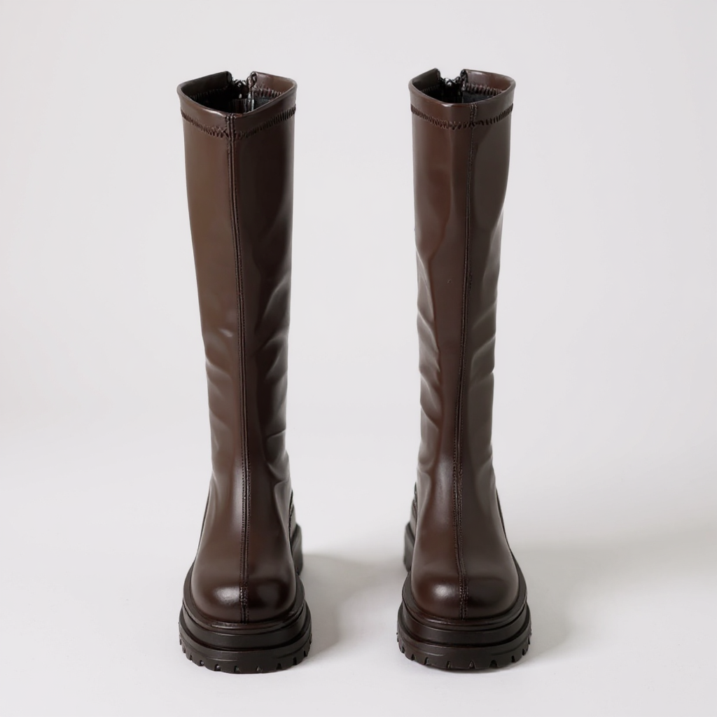 Botas Altas con Plataforma Mujer de Piel con Cremallera Trasera