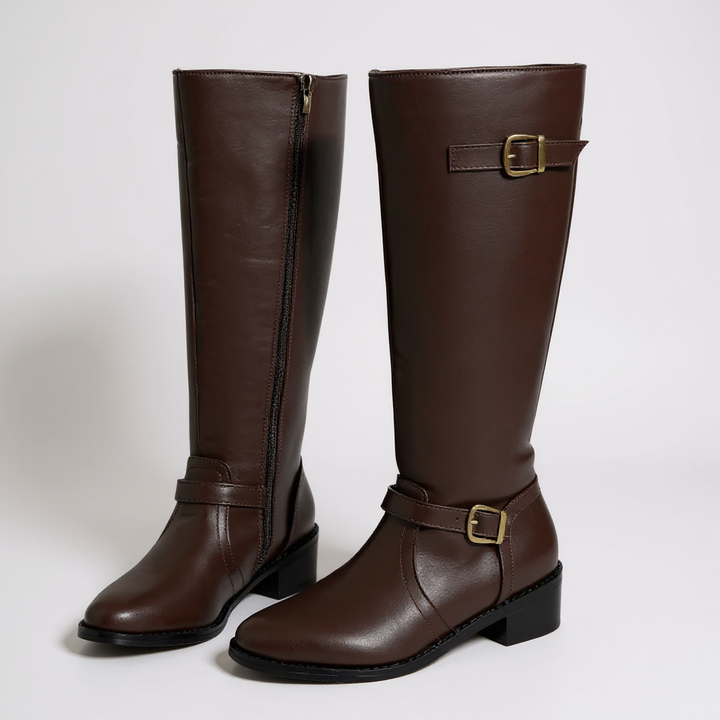 Botas Altas Mujer de Piel con Hebillas Doradas