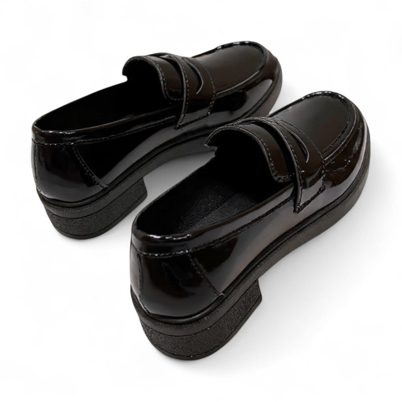 Mocasines de Charol Mujer Negros Planos de Acabado Brillante