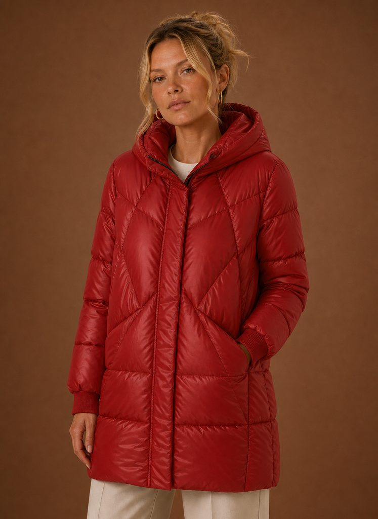 Plumífero Largo Mujer Capucha Invierno Cálido
