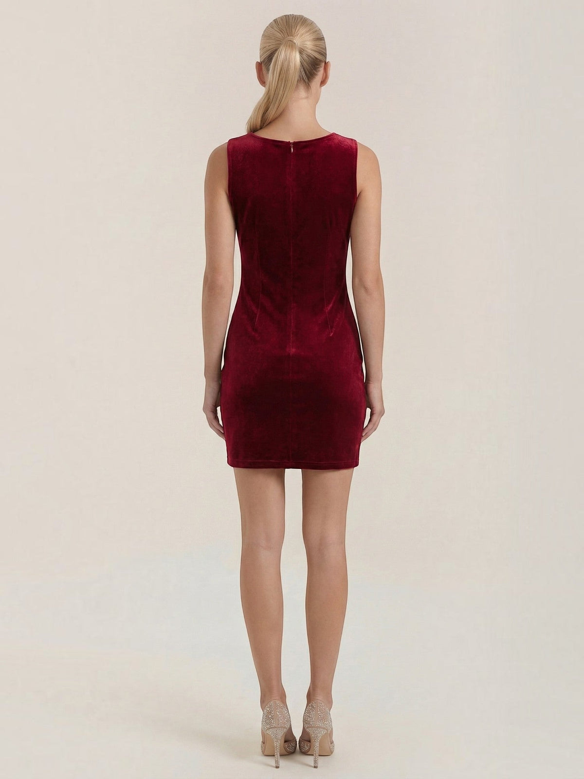Vestido Corto Ajustado de Terciopelo Mujer con Escote Cuadrado - Vista 14