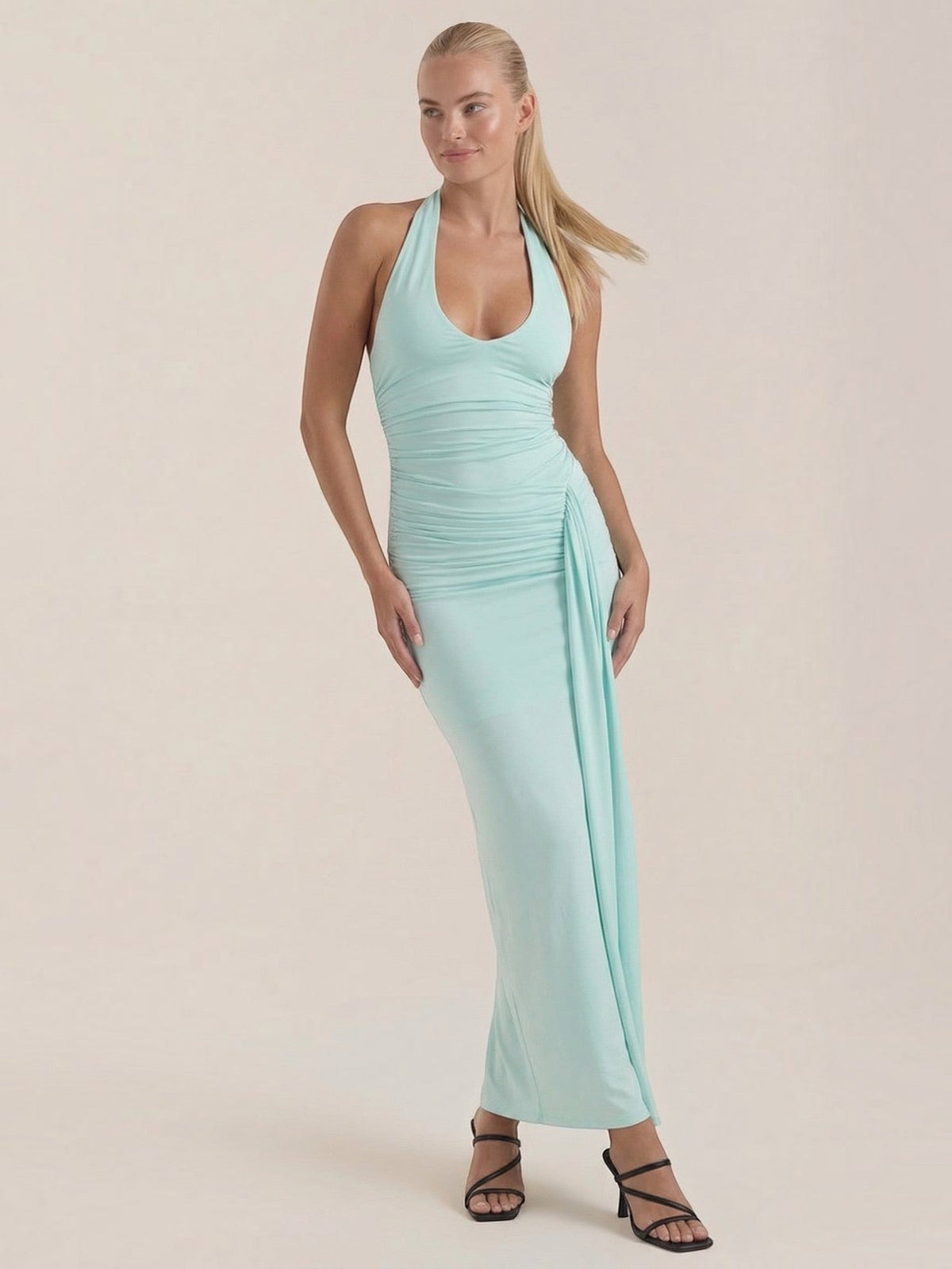 Vestido Largo de Gala Mujer con Escote Halter y Drapeado - Vista 6