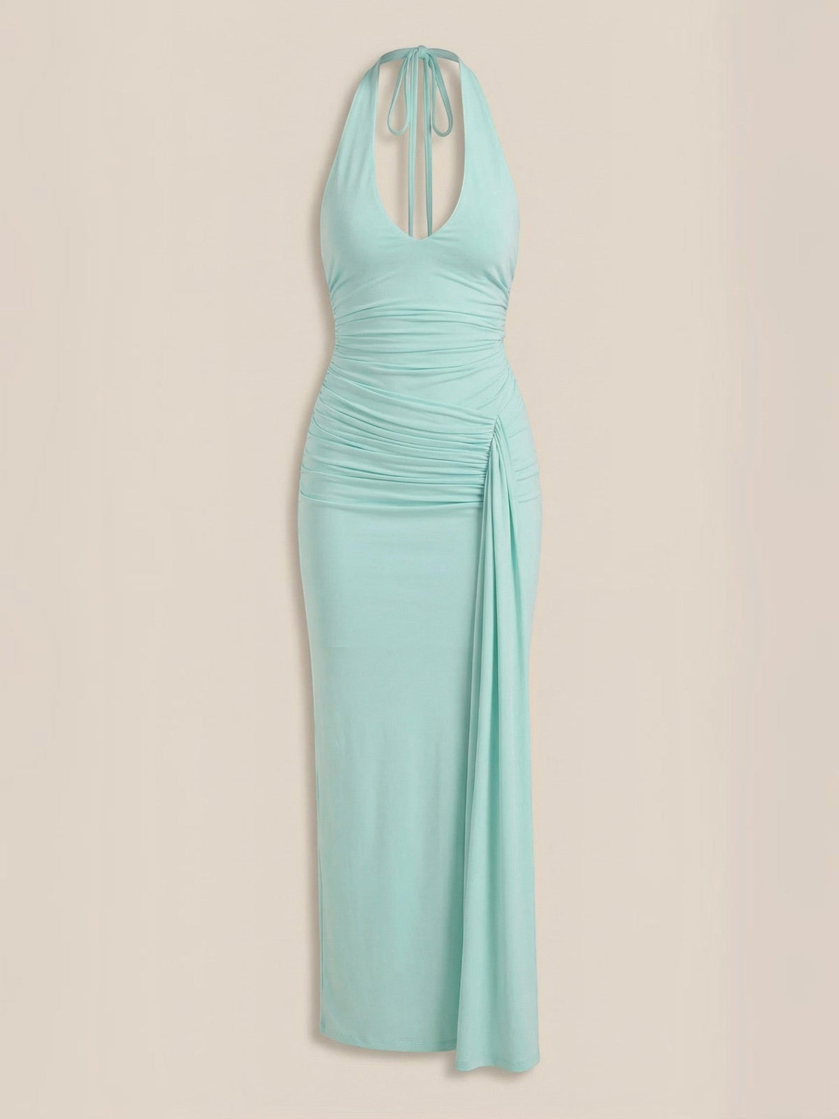 Vestido Largo de Gala Mujer con Escote Halter y Drapeado - Vista 10