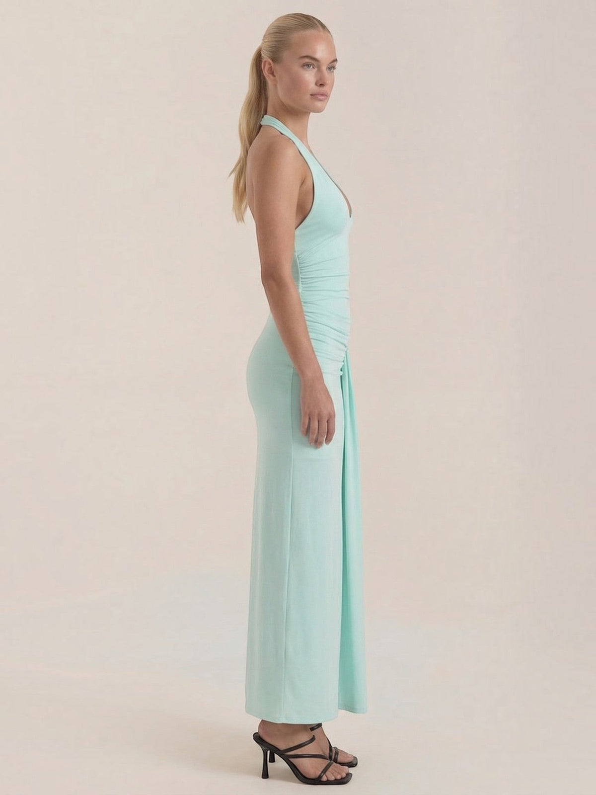 Vestido Largo de Gala Mujer con Escote Halter y Drapeado - Vista 7