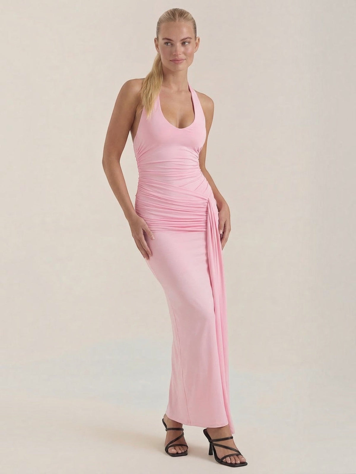 Vestido Largo de Gala Mujer con Escote Halter y Drapeado - Vista 16