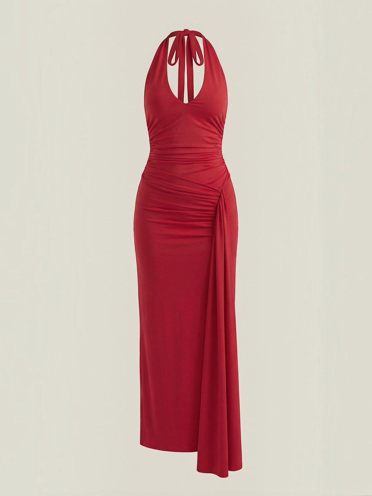 Vestido Largo de Gala Mujer con Escote Halter y Drapeado - Vista 15