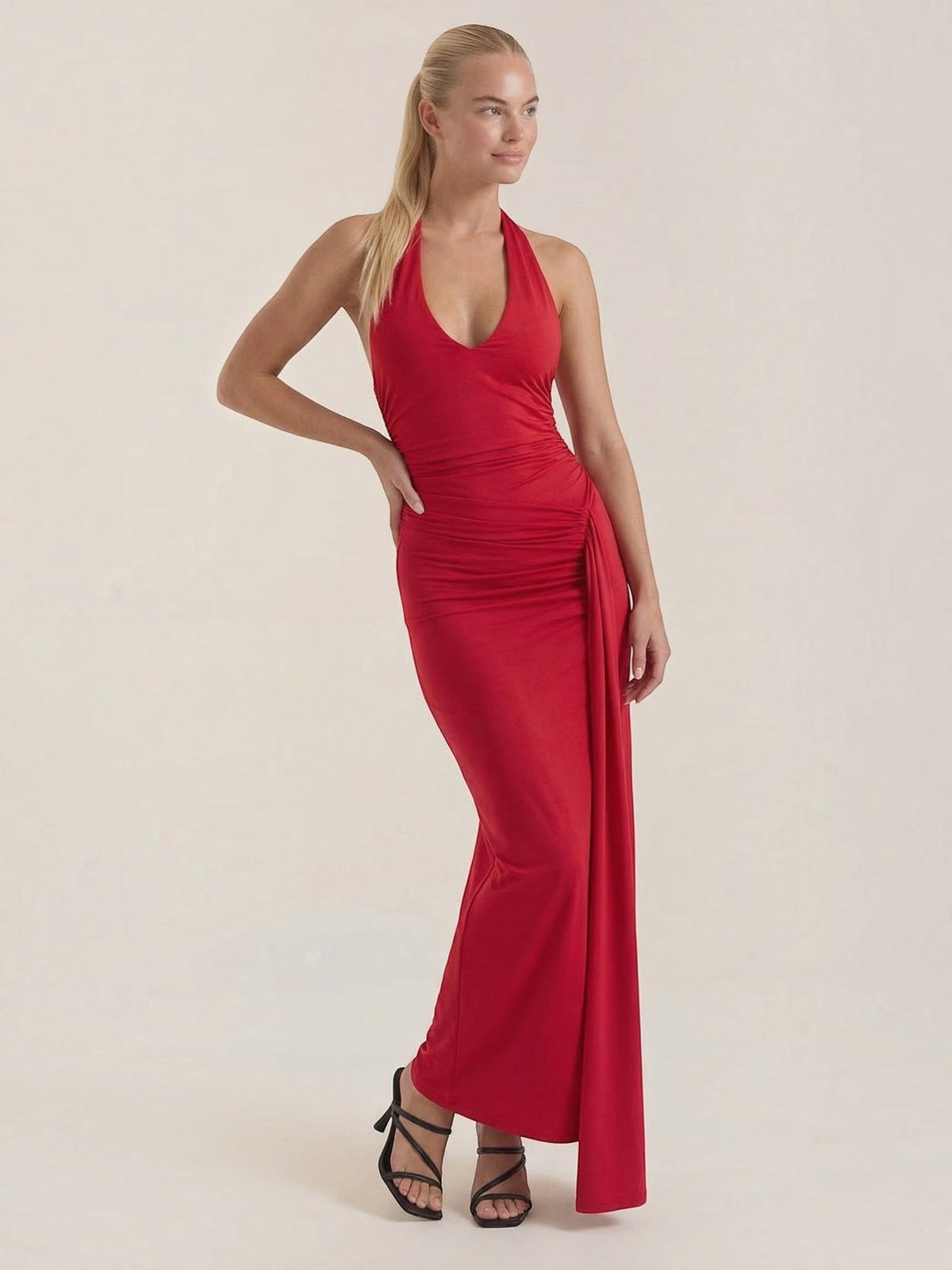 Vestido Largo de Gala Mujer con Escote Halter y Drapeado - Vista 11