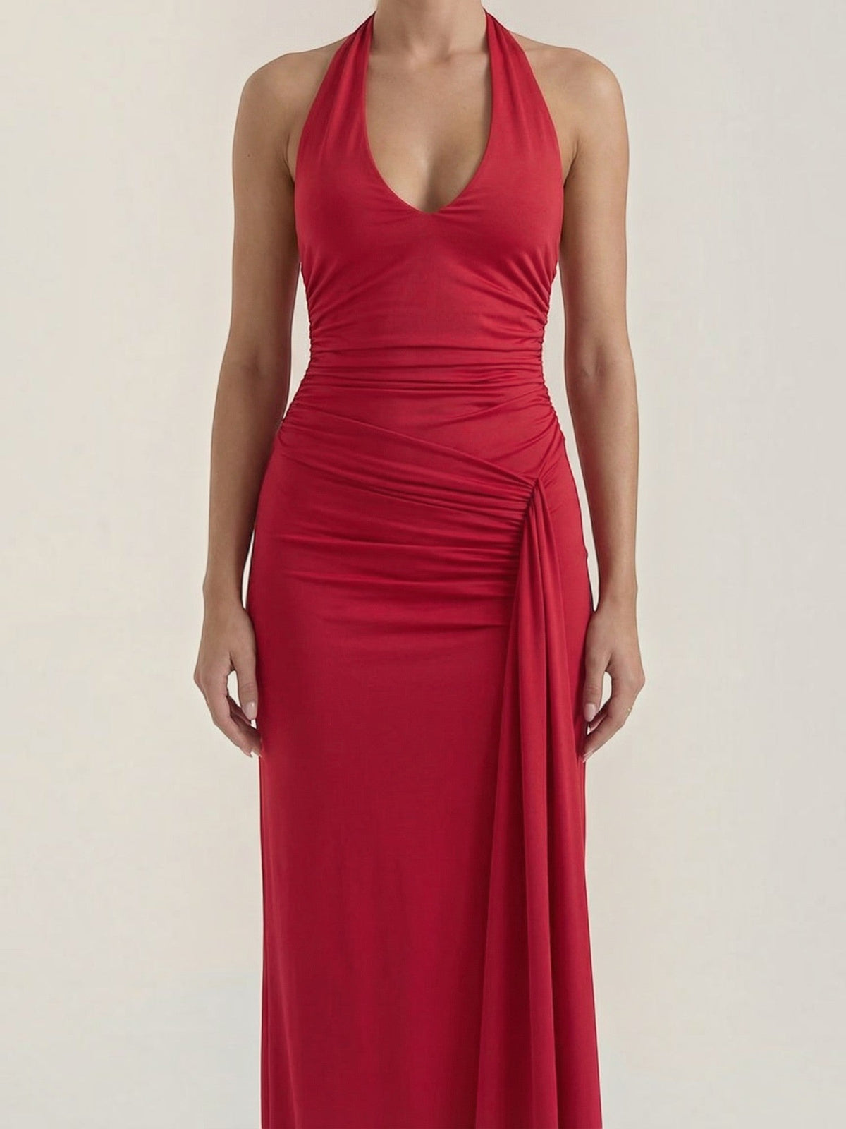 Vestido Largo de Gala Mujer con Escote Halter y Drapeado - Vista 13