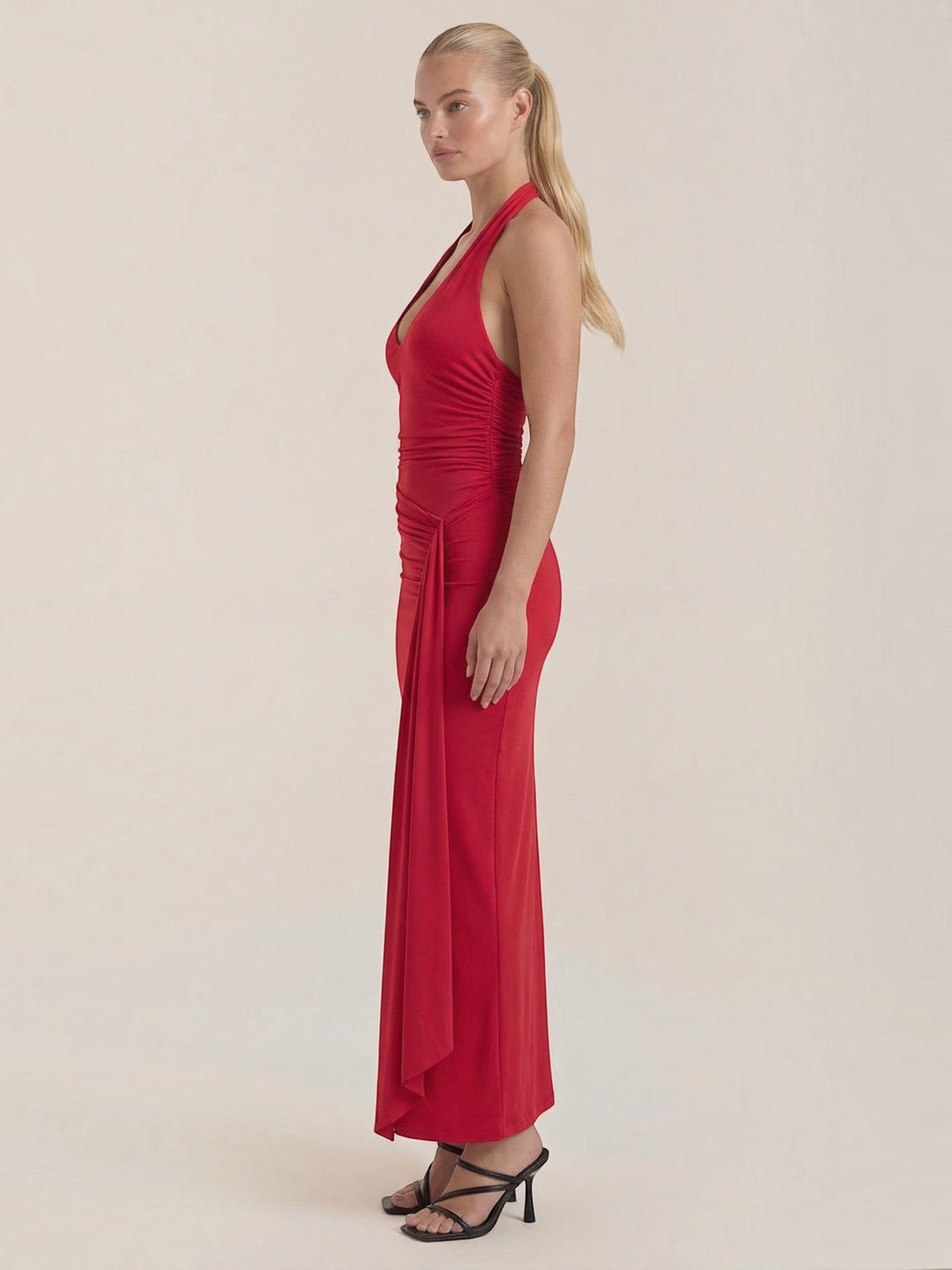 Vestido Largo de Gala Mujer con Escote Halter y Drapeado - Vista 12