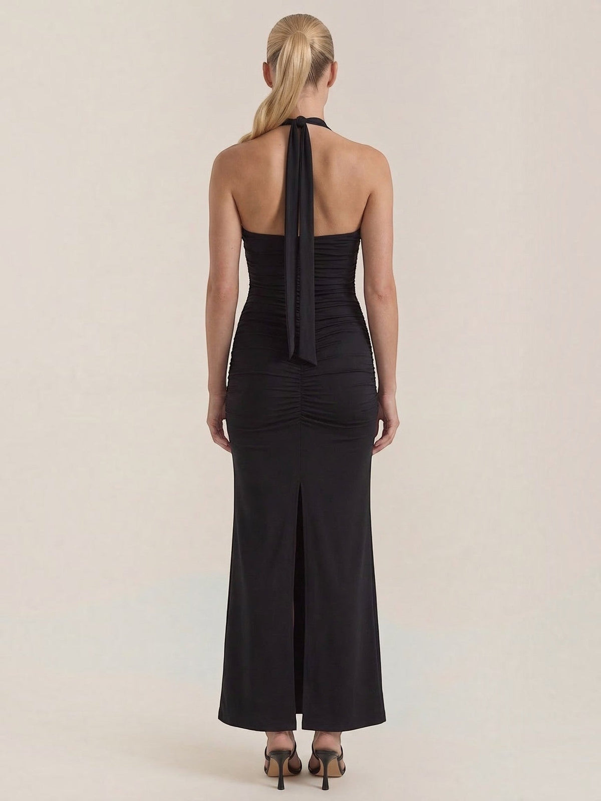 Vestido Largo de Gala Mujer con Escote Halter y Drapeado - Vista 4