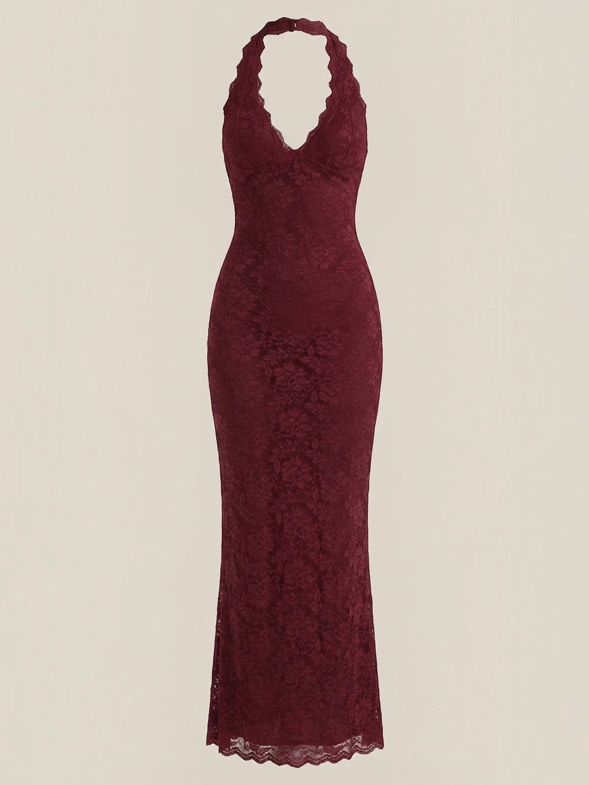 Vestido Largo de Encaje Mujer con Cuello Halter - Vista 5