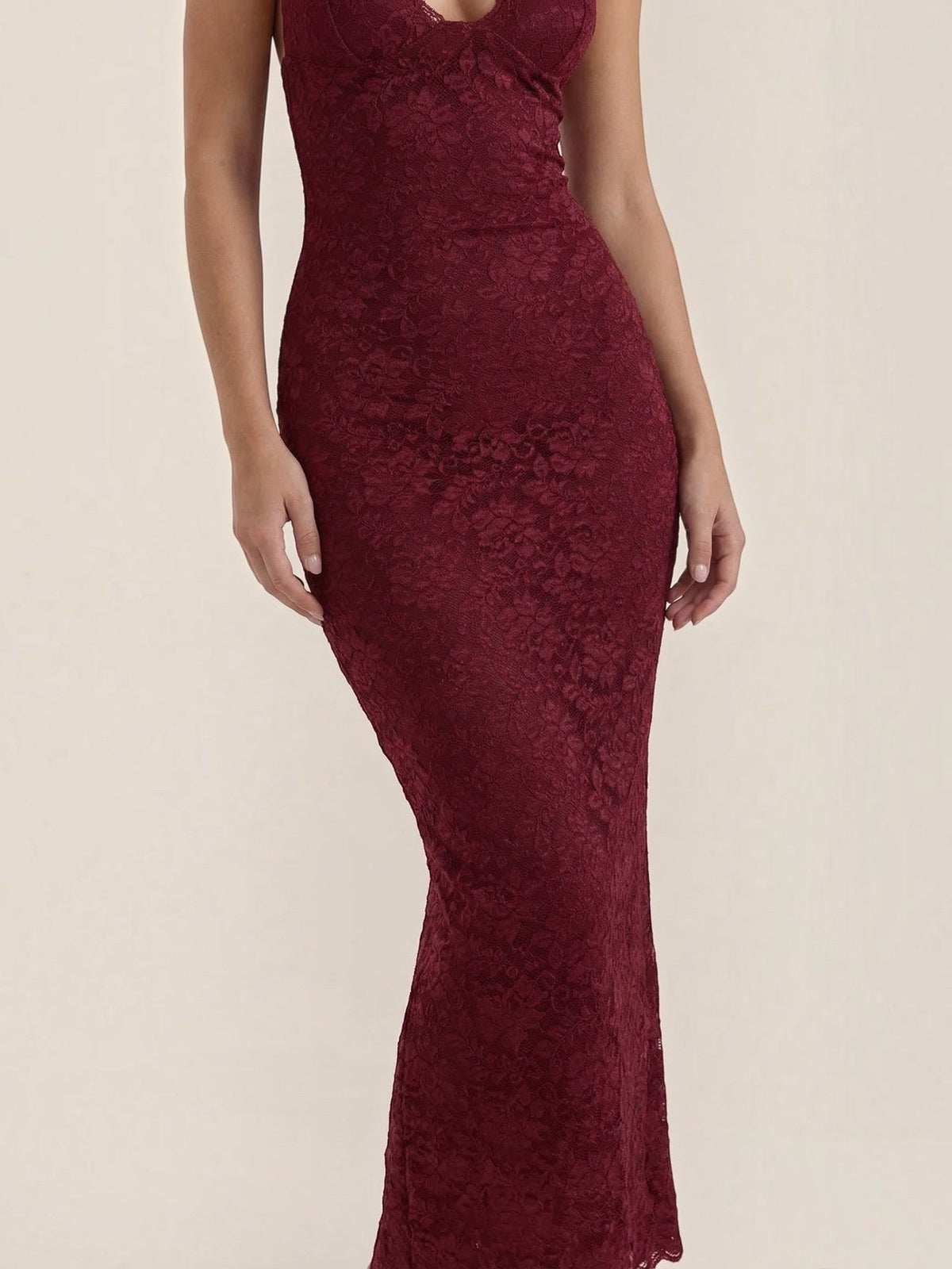 Vestido Largo de Encaje Mujer con Cuello Halter - Vista 3