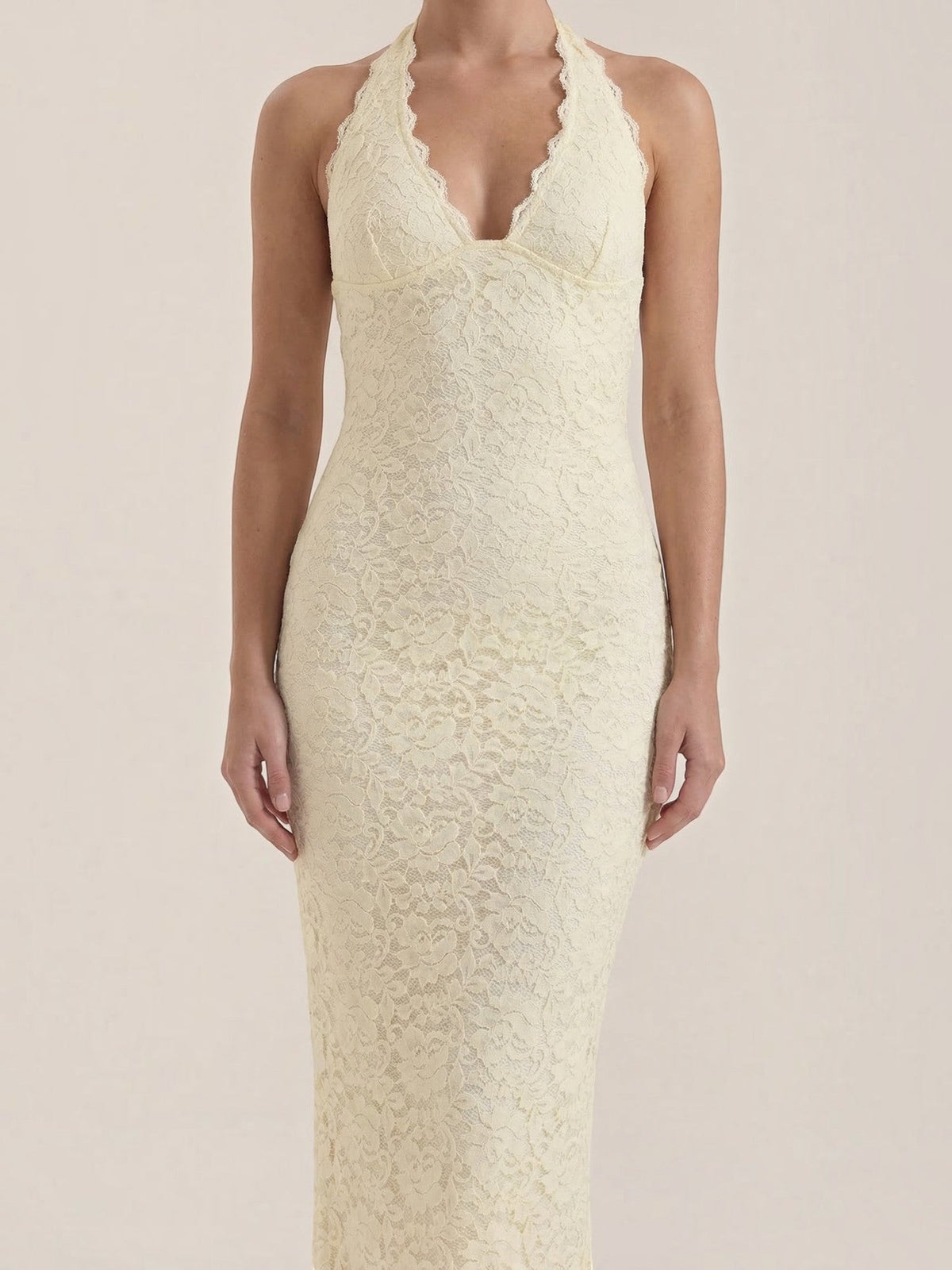 Vestido Largo de Encaje Mujer con Cuello Halter - Vista 13