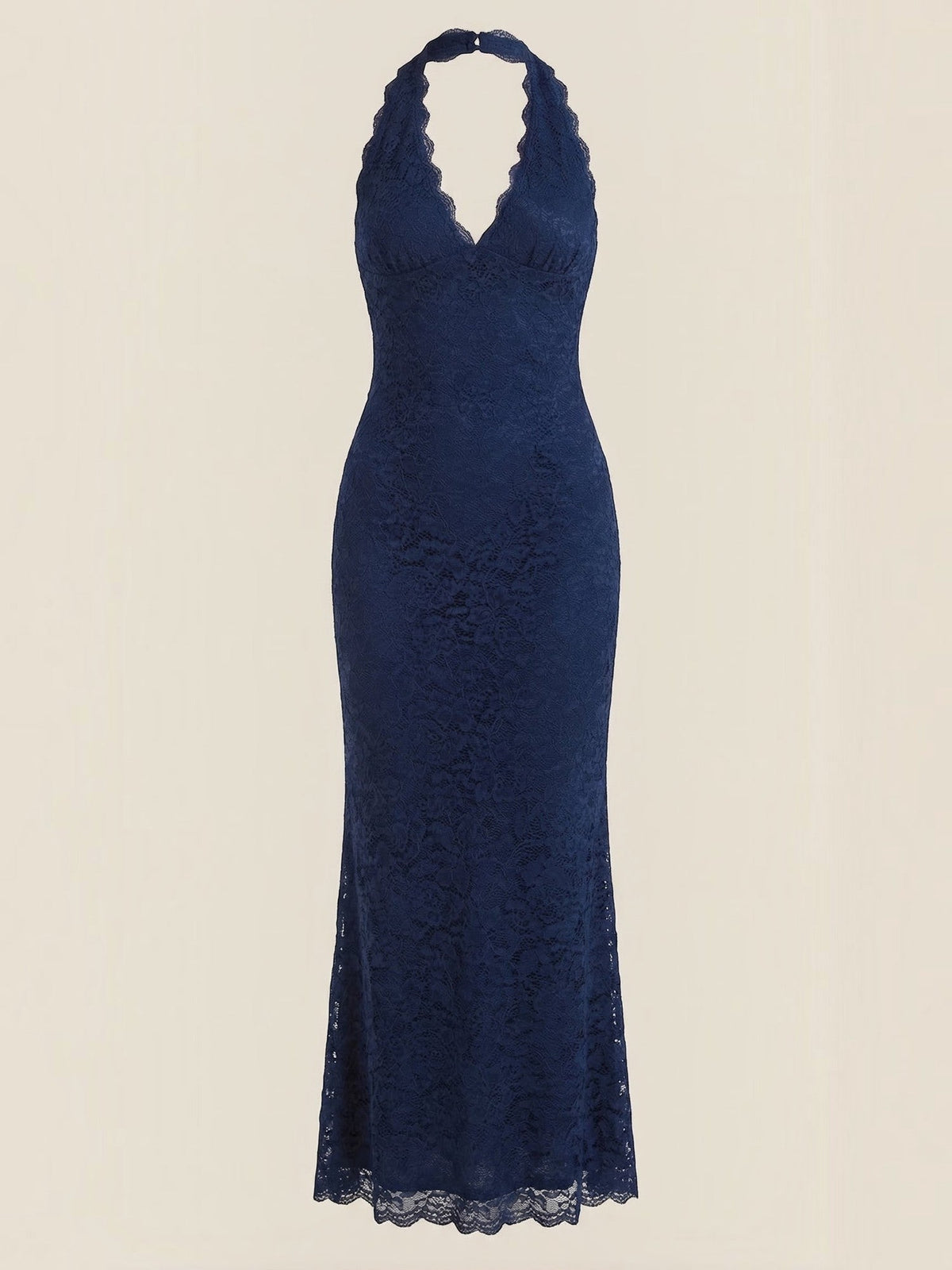 Vestido Largo de Encaje Mujer con Cuello Halter - Vista 10