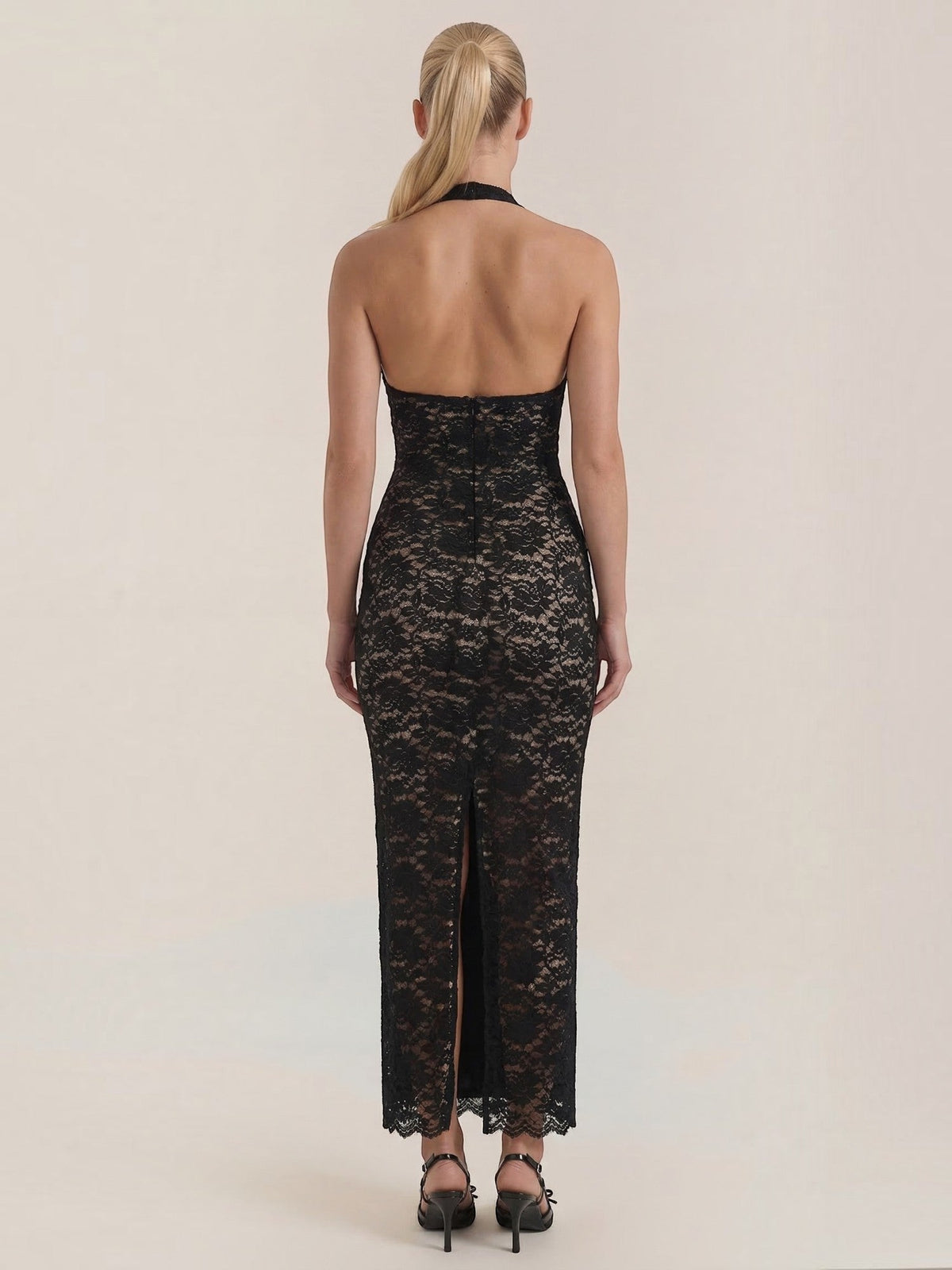 Vestido Largo de Encaje Mujer con Cuello Halter - Vista 19