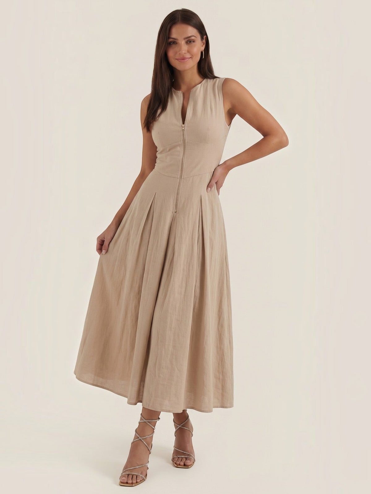 Vestido Midi Sin Mangas Vuelo